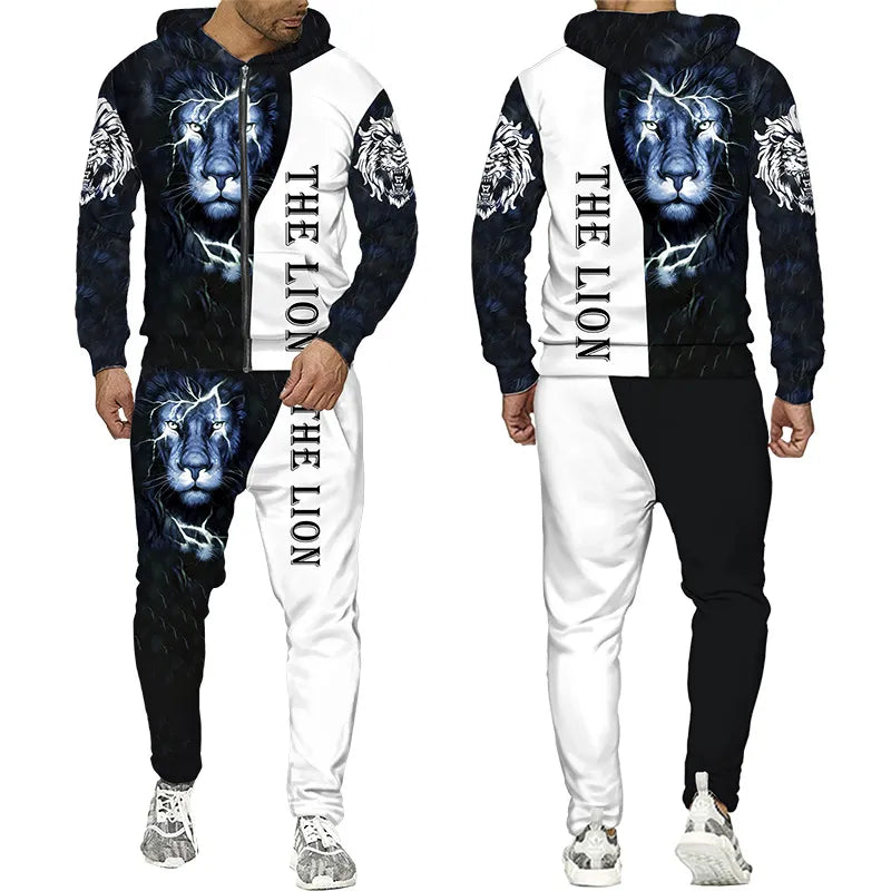 New Lion 3D Printed Hoodie Pants Suit Cool Men's Sportswear Autumn Winter Collection