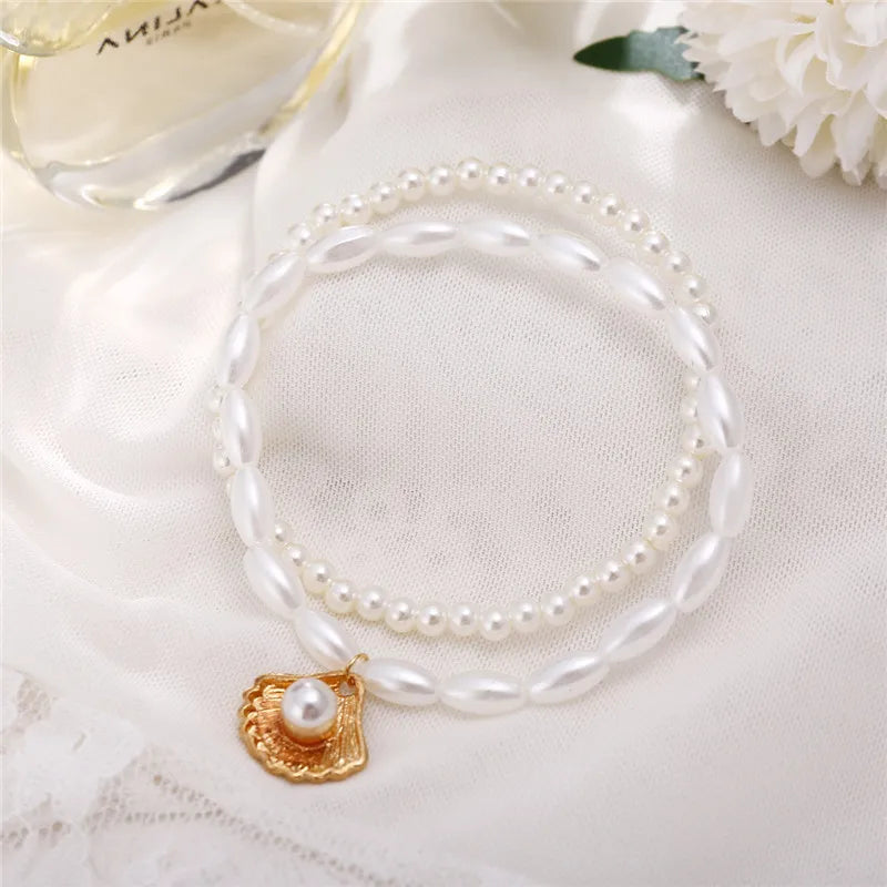 Pearl Shell Anklet Bracelet – Gold Chain Beach Wedding Jewelry for Women