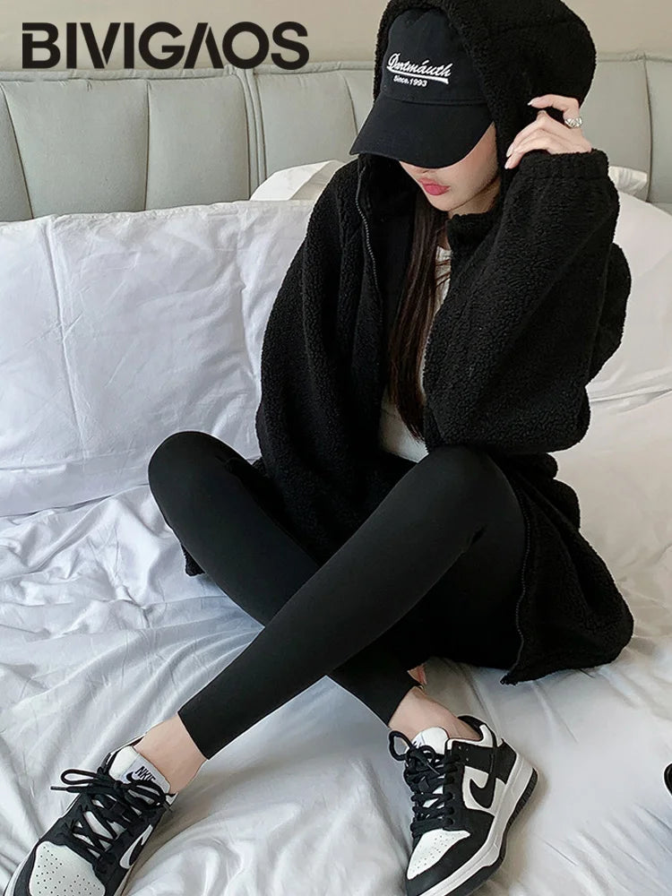 New Thin Rabbit Fleece Shark Leggings Women High Waist hot winter clothes