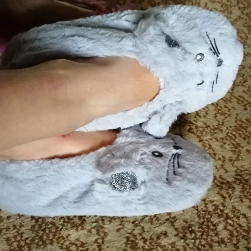 Home Slippers Women Cotton Fur Warm Mouse Ears