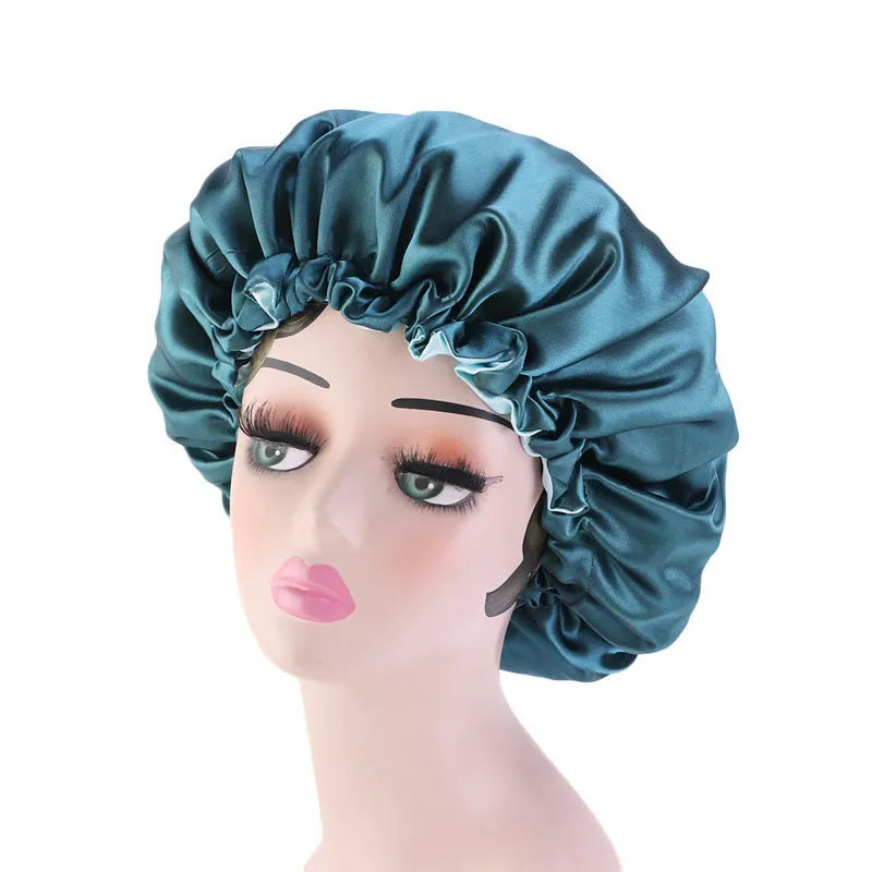 Satin bonnet hair double layer adjust sleep night cap headdress hat for curly attentive hairdressing