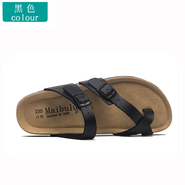 korean style couple cork sandals women beach sandals ladies summer soft microfiber leather