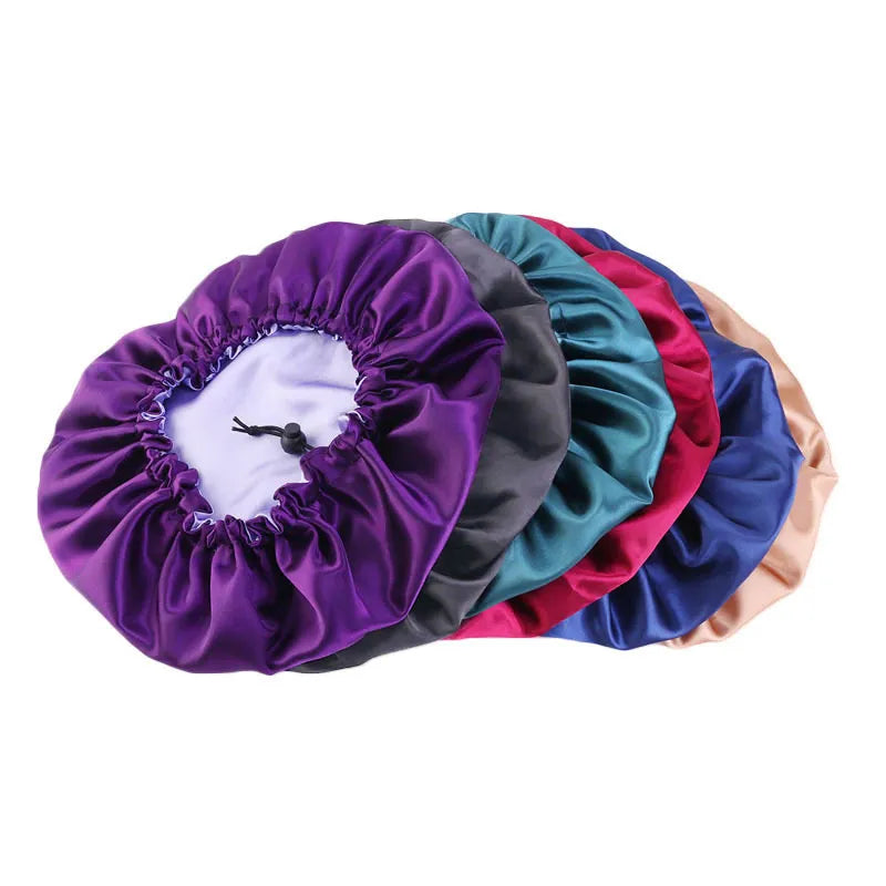 Satin bonnet hair double layer adjust sleep night cap headdress hat for curly attentive hairdressing