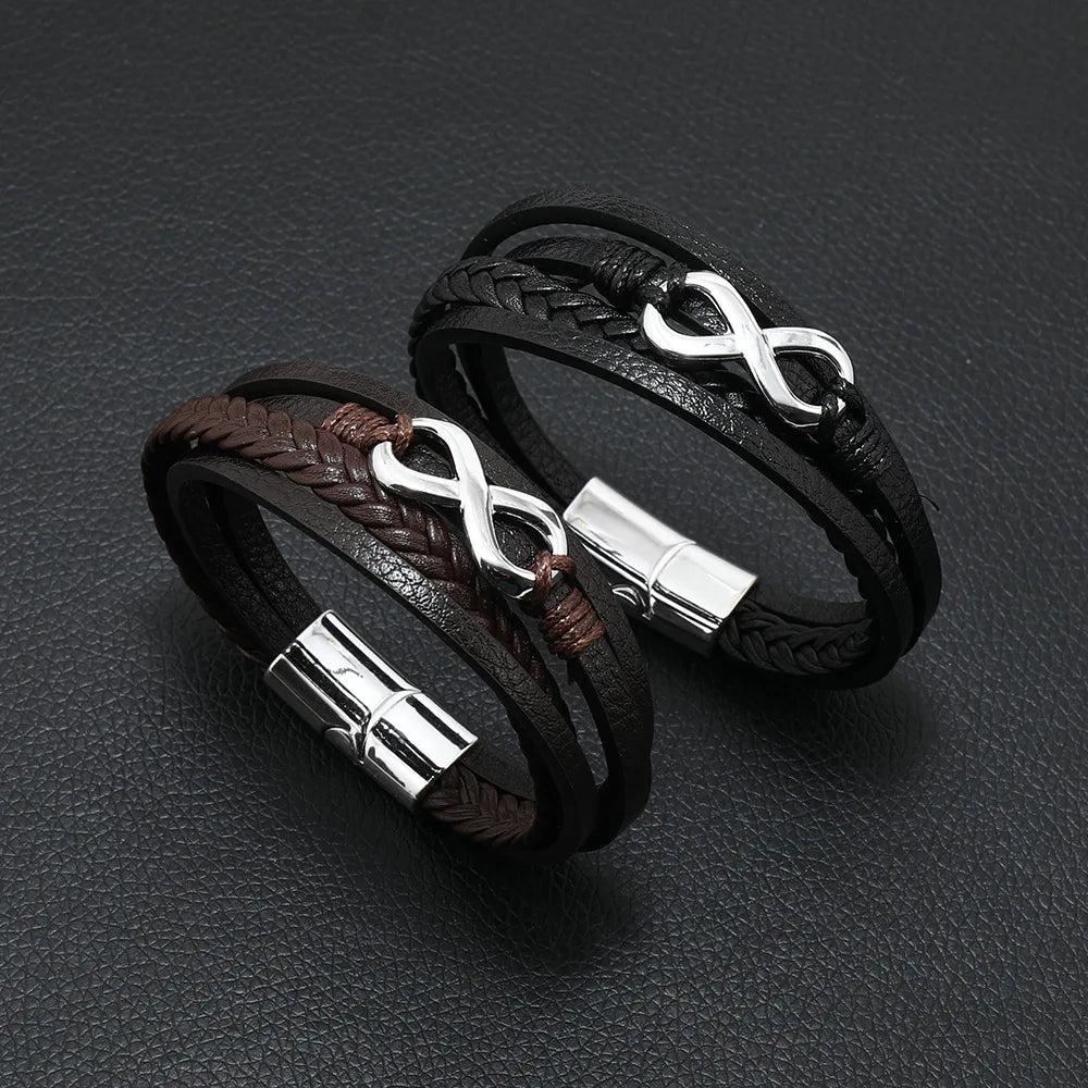Men's Fashion Punk Leather Bracelet – Stainless Steel, Braided Rope, Multilayer Gift