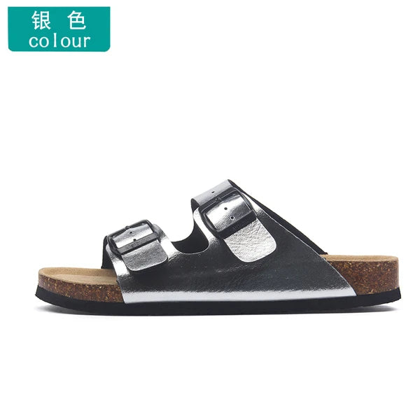 korean style couple cork sandals women beach sandals ladies summer soft microfiber leather