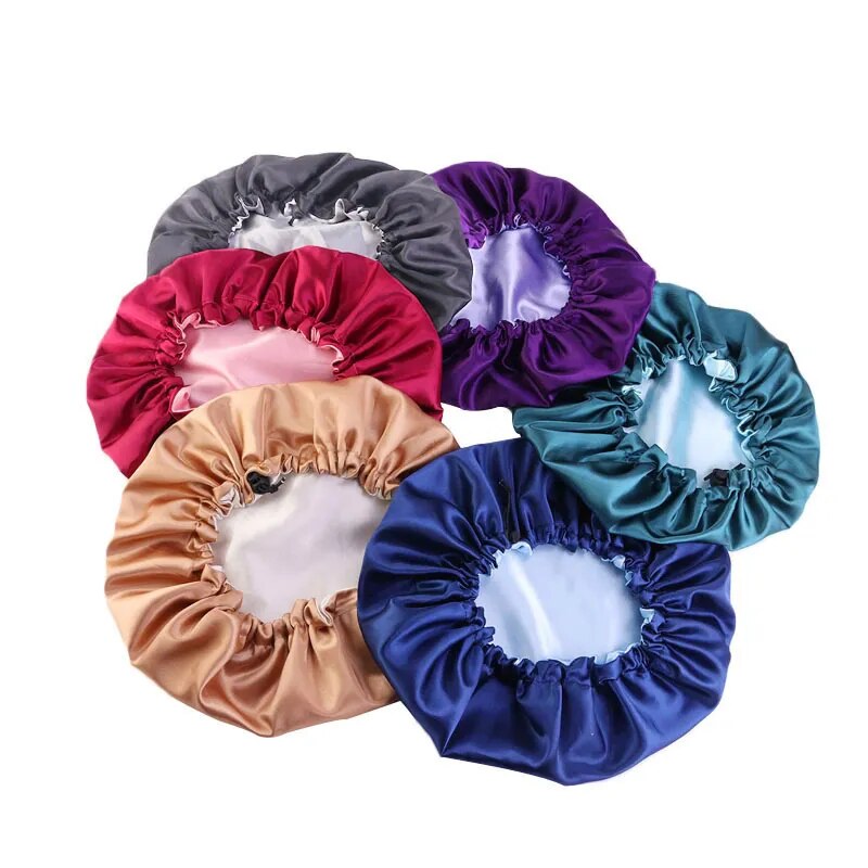 Satin bonnet hair double layer adjust sleep night cap headdress hat for curly attentive hairdressing
