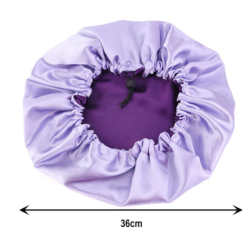 Satin bonnet hair double layer adjust sleep night cap headdress hat for curly attentive hairdressing