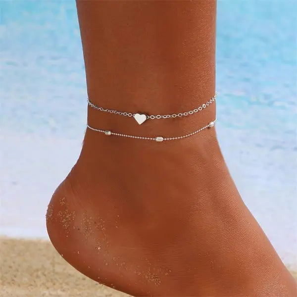 Multilayer Rice Bead Starfish Anklet Set for Women – Beach Summer Jewelry