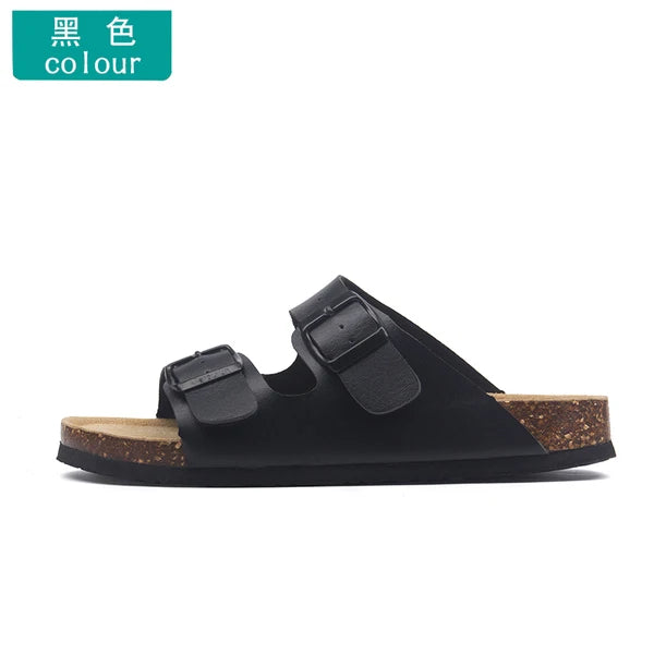 korean style couple cork sandals women beach sandals ladies summer soft microfiber leather