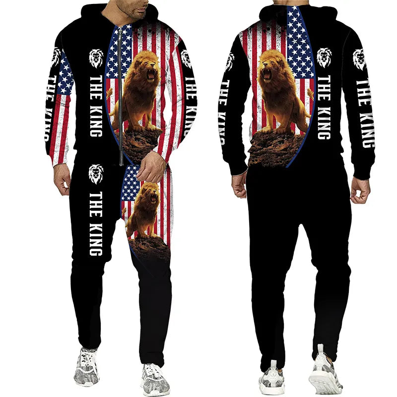 New Lion 3D Printed Hoodie Pants Suit Cool Men's Sportswear Autumn Winter Collection