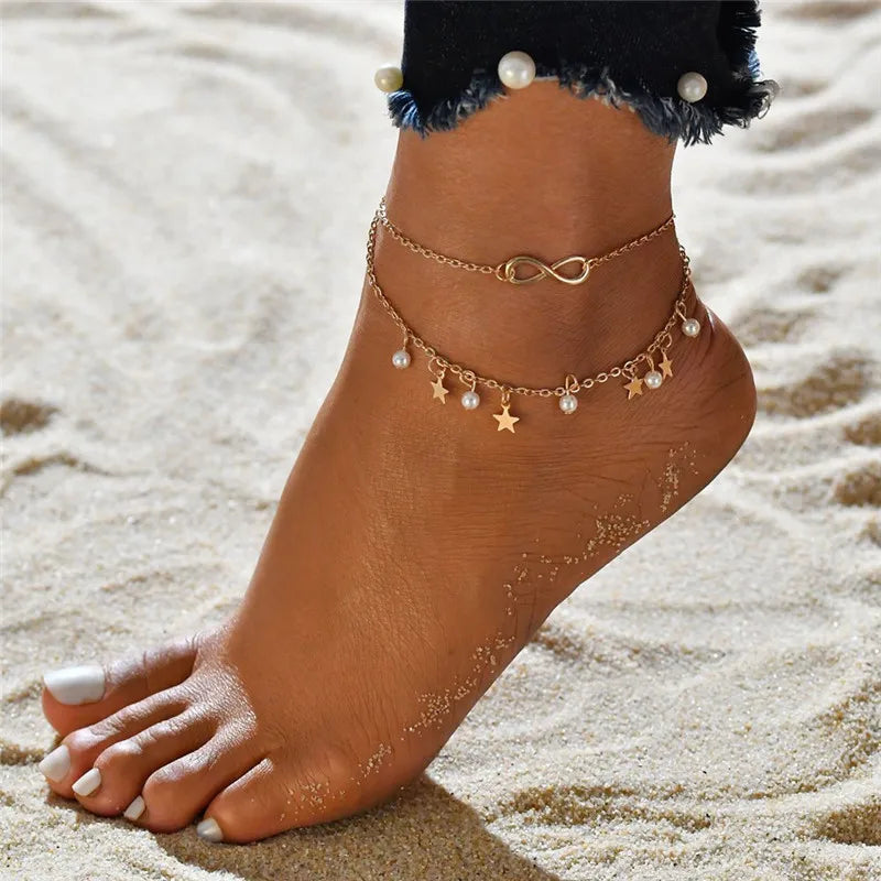 Pearl Shell Anklet Bracelet – Gold Chain Beach Wedding Jewelry for Women