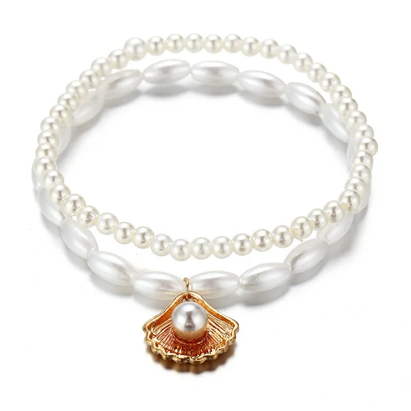 Pearl Shell Anklet Bracelet – Gold Chain Beach Wedding Jewelry for Women