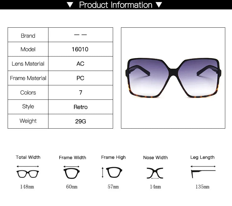 Fashion Women Oversize Sunglasses Gradient Plastic Brand Designer - Female Sun Glasses