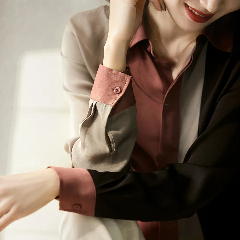 Long Sleeve Silk Women's Blouse Autumn New Polo Collar Button Loose Elegant Women's Shirt