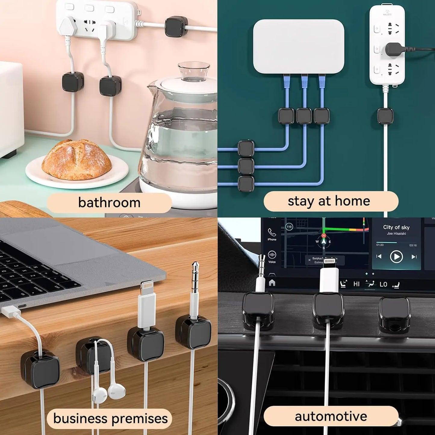 Magnetic Cable Clip Cord Holder for Home Office, Car, Under Desk
