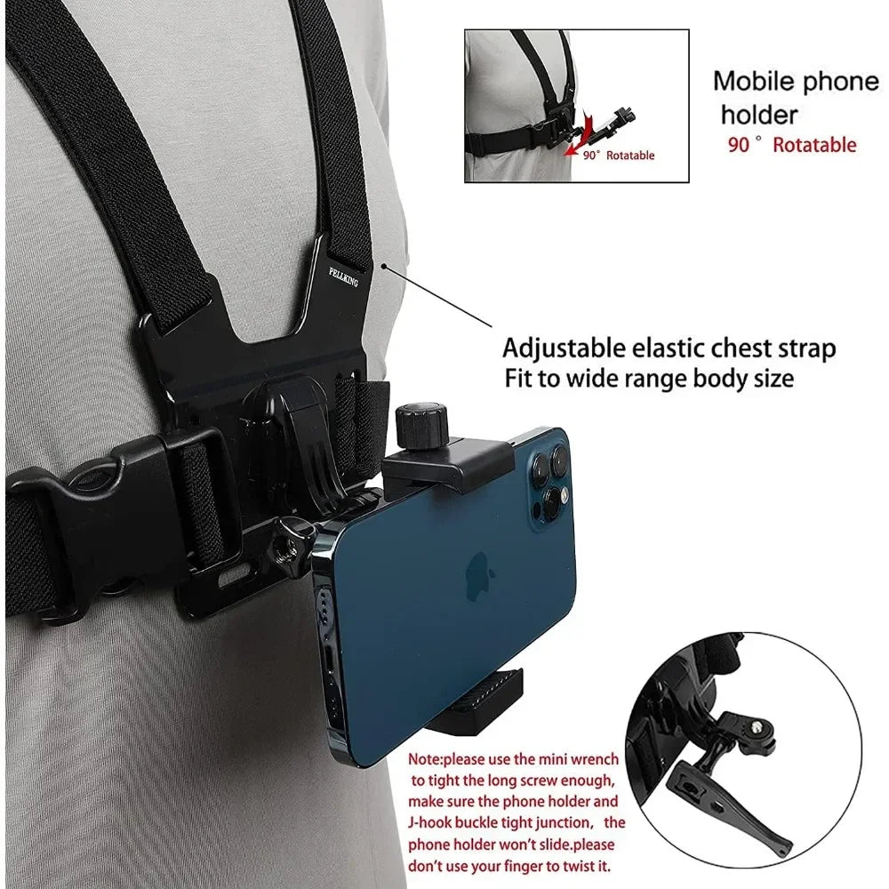Smartphone Chest Mount Holder Compatible with iPhone and Samsung Phone for Filming or Photos