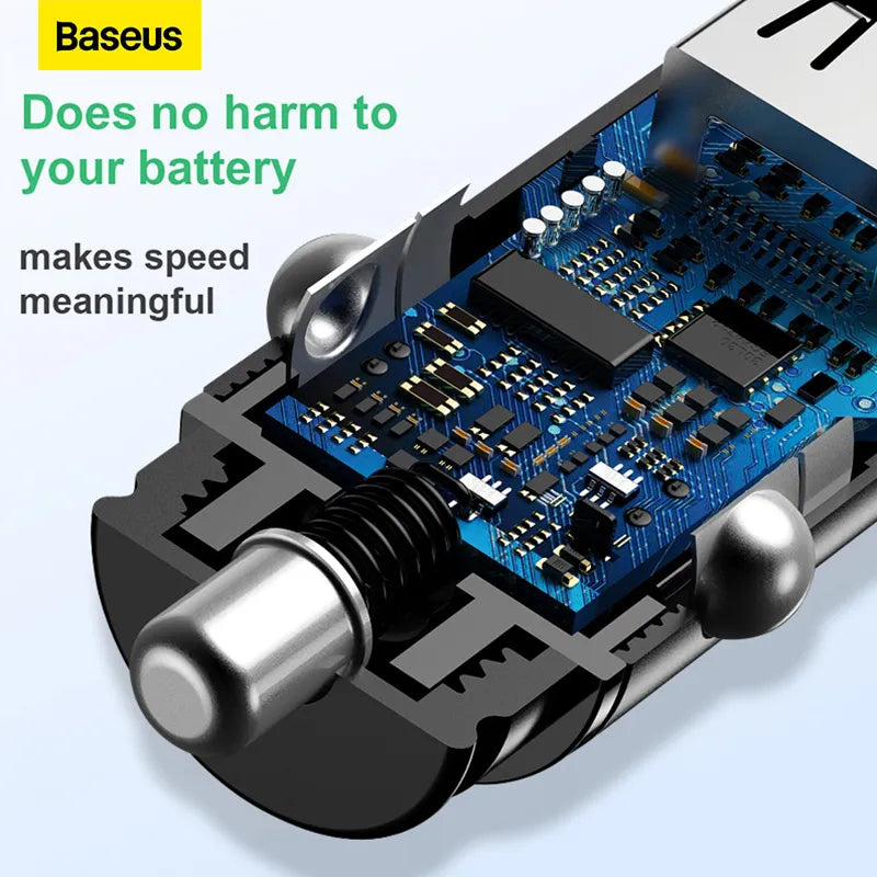 Baseus USB Car Charger Quick Charge 4.0 QC4.0 QC3.0 QC SCP 5A PD Type C 30W Fast Car USB Charger For iPhone, Xiaomi, samsung Mobile Phone