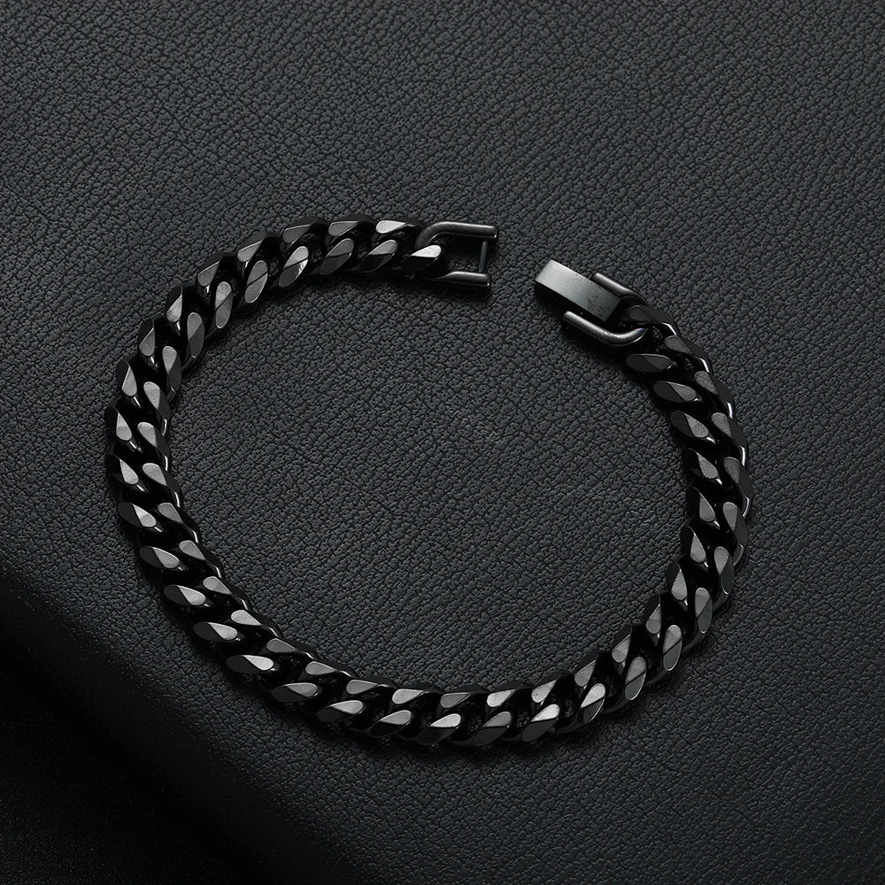 8MM Gold Black Cuban Link Bracelet for Men – Titanium Steel, Hip Hop Style