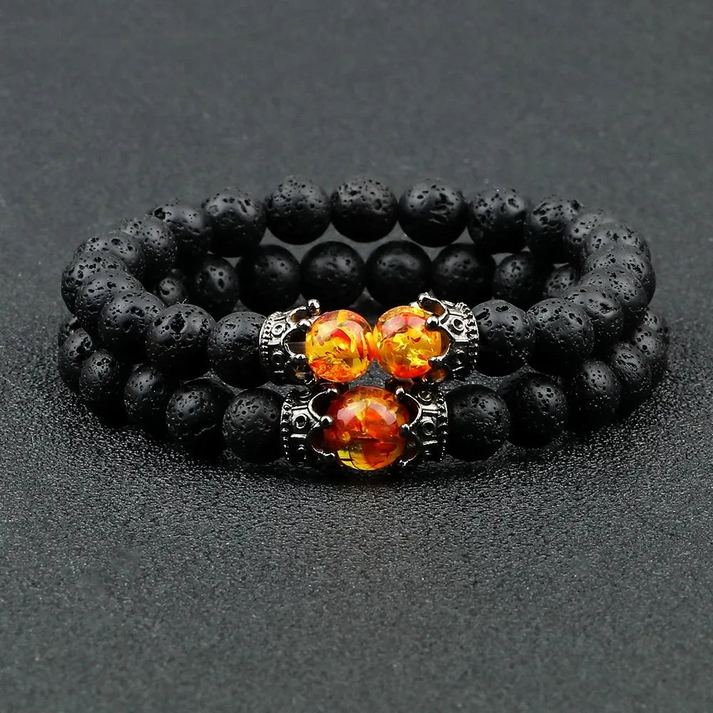 Men and women black lava stone bracelet tiger eye beads adjustable braided jewelry