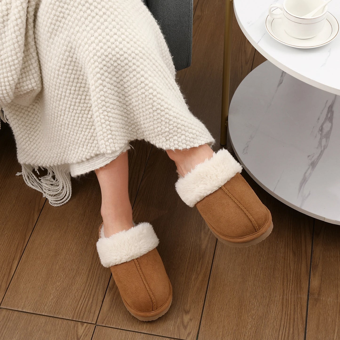 Warm Fluffy Fur Slippers For Women Warm Winter Home
