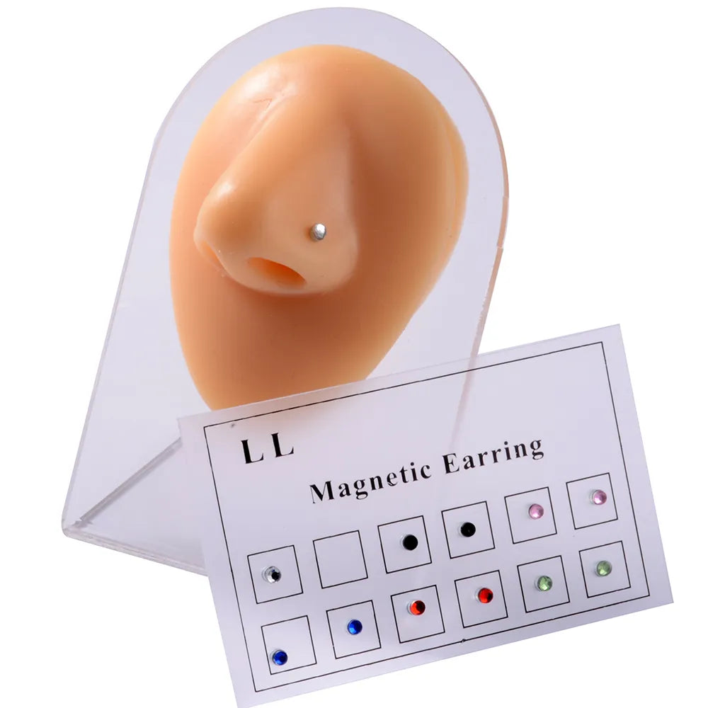 12pcs / fake card cheater non-pierced ear tragus cartilage lip labrite nose nail ring magnetic earring