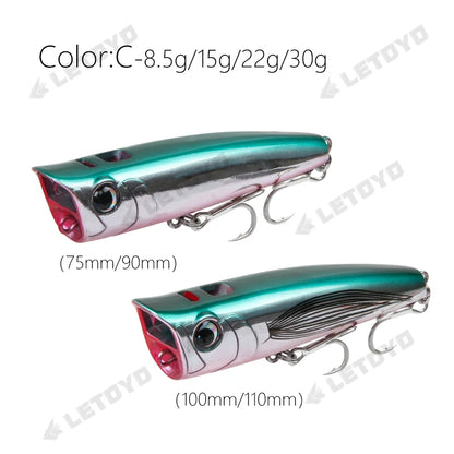 Topwater Popper Fishing Lure 8.5–30g | Floating Hard Bait for Bass, Pike, Perch