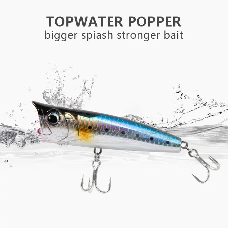 Topwater Popper Fishing Lure 8.5–30g | Floating Hard Bait for Bass, Pike, Perch