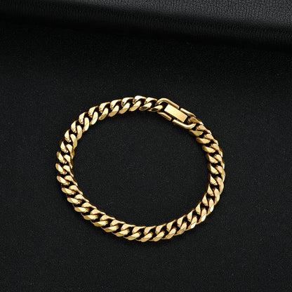 8MM Gold Black Cuban Link Bracelet for Men – Titanium Steel, Hip Hop Style