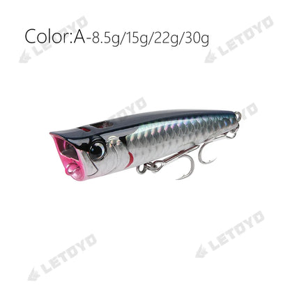 Topwater Popper Fishing Lure 8.5–30g | Floating Hard Bait for Bass, Pike, Perch