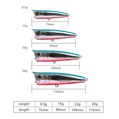 Topwater Popper Fishing Lure 8.5–30g | Floating Hard Bait for Bass, Pike, Perch
