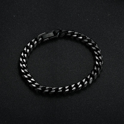 8MM Gold Black Cuban Link Bracelet for Men – Titanium Steel, Hip Hop Style