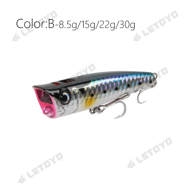 Topwater Popper Fishing Lure 8.5–30g | Floating Hard Bait for Bass, Pike, Perch