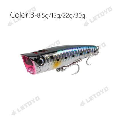 Topwater Popper Fishing Lure 8.5–30g | Floating Hard Bait for Bass, Pike, Perch