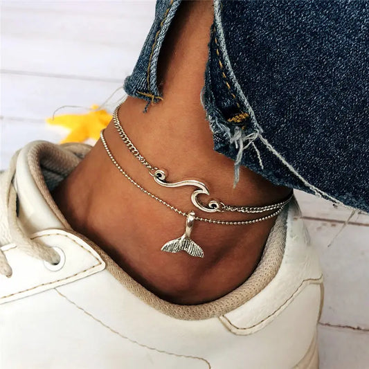 Whale Tail Anklet – Silver Ocean Wave Beach Bracelet for Women
