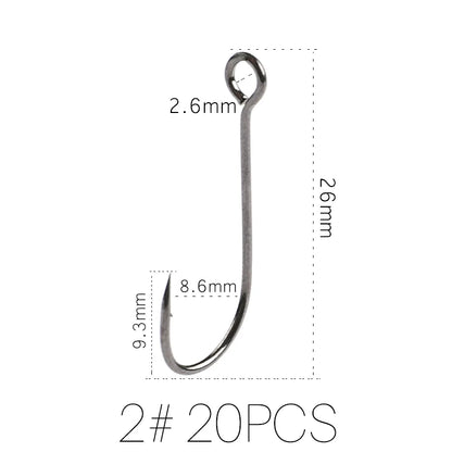 20pcs Supercontinent Barb Fishing Hooks – Carbon Steel Single Worm Hooks with Big Eye Ring