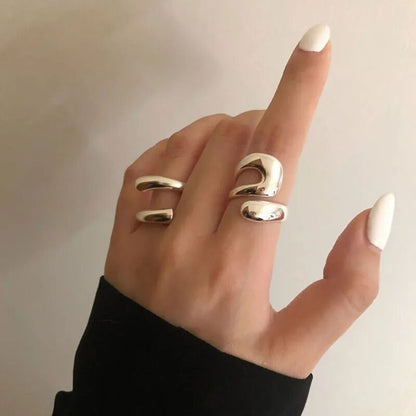 Foxanry Minimalist Silver Color Rings for Women Fashion Creative Hollow Irregular Geometric