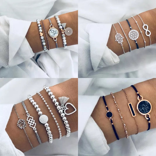 TRENDY Boho geometric bracelet & bangle sets for women vintage Star Map Hand Heart beads amulet smooth fashion