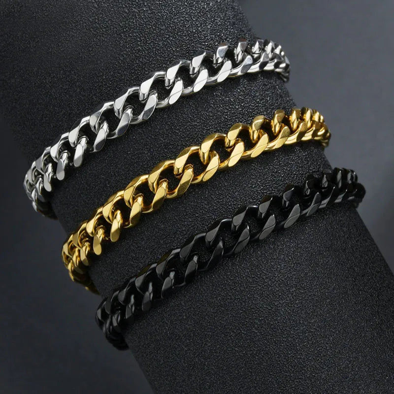 High Quality Stainless Steel Bracelets For Men Blank Color Punk Curb Cuban Link Chain Bracelets On the Hand Jewelry