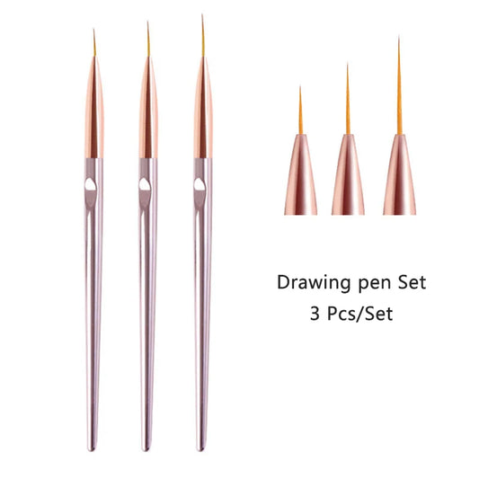 3pcs Acrylic Nail Art Liner Brush Set – Fine Detail UV Gel Painting Pens