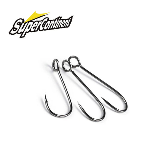 20pcs Supercontinent Barb Fishing Hooks – Carbon Steel Single Worm Hooks with Big Eye Ring