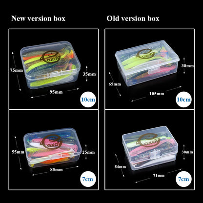 CXW fishing soft worm lure with silicone bait box sea fishing spoon lure 7cm 10cm wobbler set