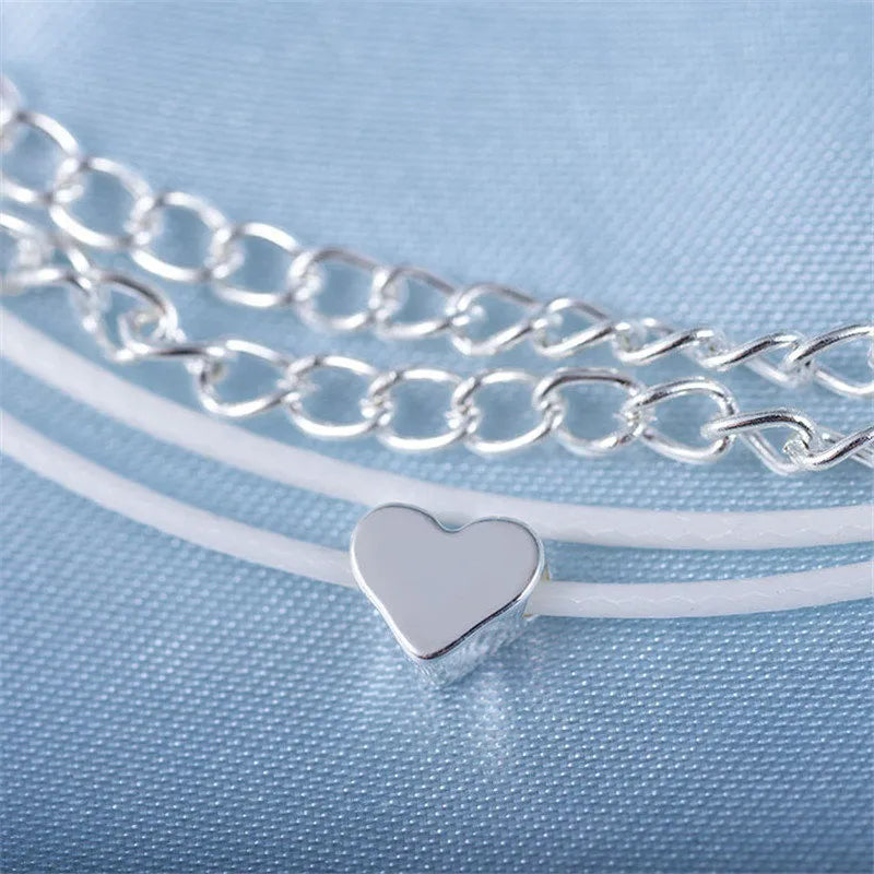 Anklet bracelet on the leg silver color fashion female heart