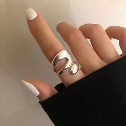 Foxanry Minimalist Silver Color Rings for Women Fashion Creative Hollow Irregular Geometric