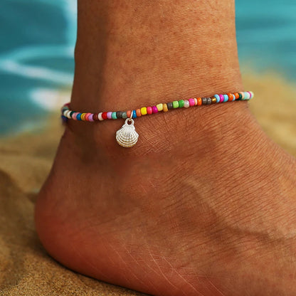 Multilayer Rice Bead Starfish Anklet Set for Women – Beach Summer Jewelry