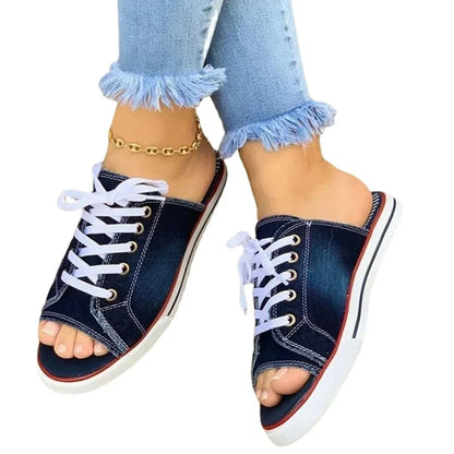 Ladies Flat Bottom Lace Fabric Slippers