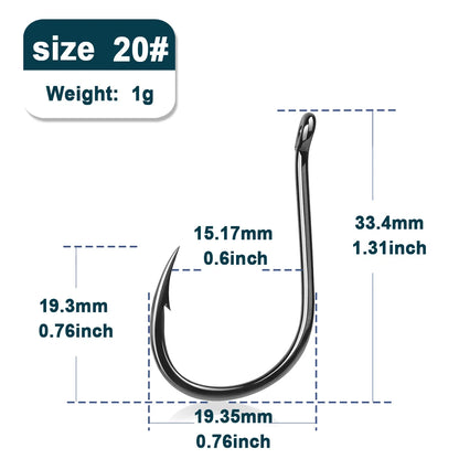 9KM Saltwater Carp Fishing Hooks – 50-200pcs, Strong Circle Hooks with Barbed Needle Point