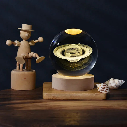 3D LED Saturn Moon Night Light – USB Crystal Ball Lamp for Kids & Bedroom Decor