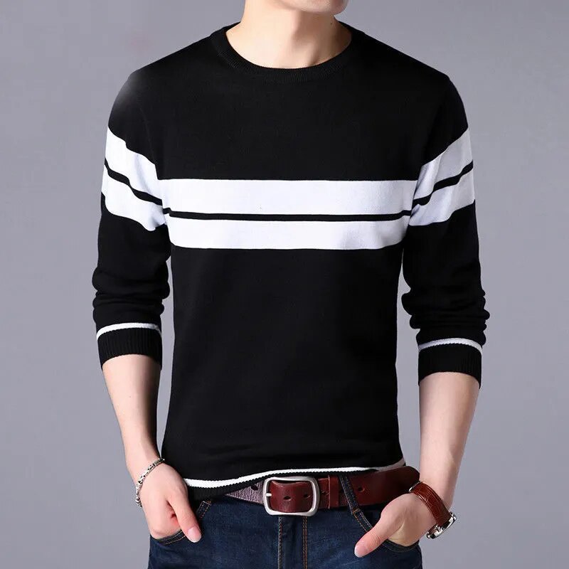 Autumn winter casual loose vintage striped mens long sleeve sweaters for men