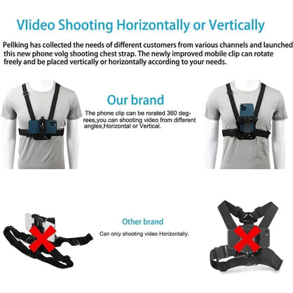 Smartphone Chest Mount Holder Compatible with iPhone and Samsung Phone for Filming or Photos