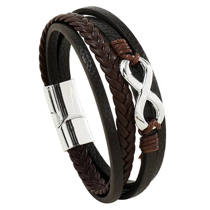 Men's Fashion Punk Leather Bracelet – Stainless Steel, Braided Rope, Multilayer Gift